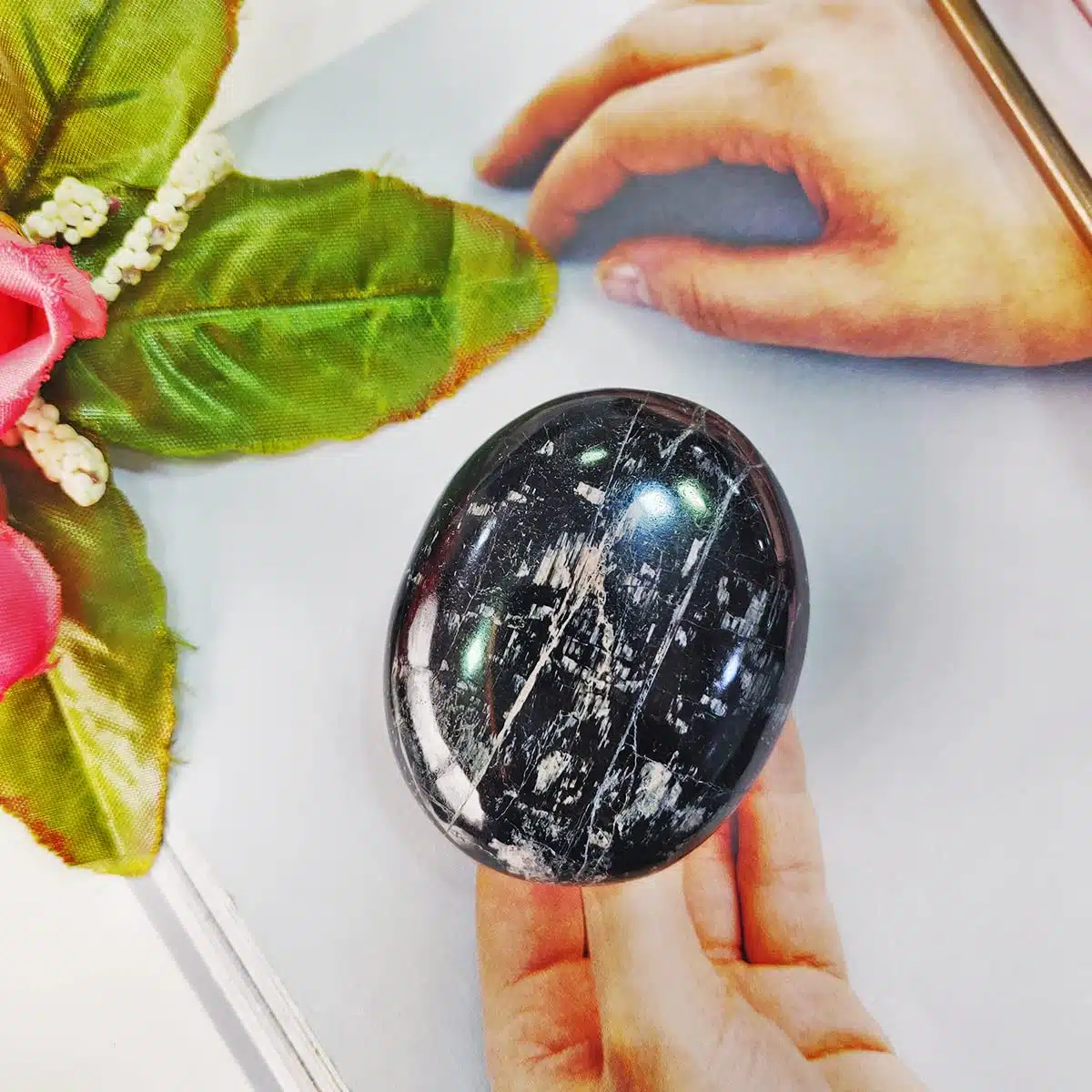 Black Tourmaline Palm stone (2) Shop Natural Crystal Black Tourmaline Palm stone