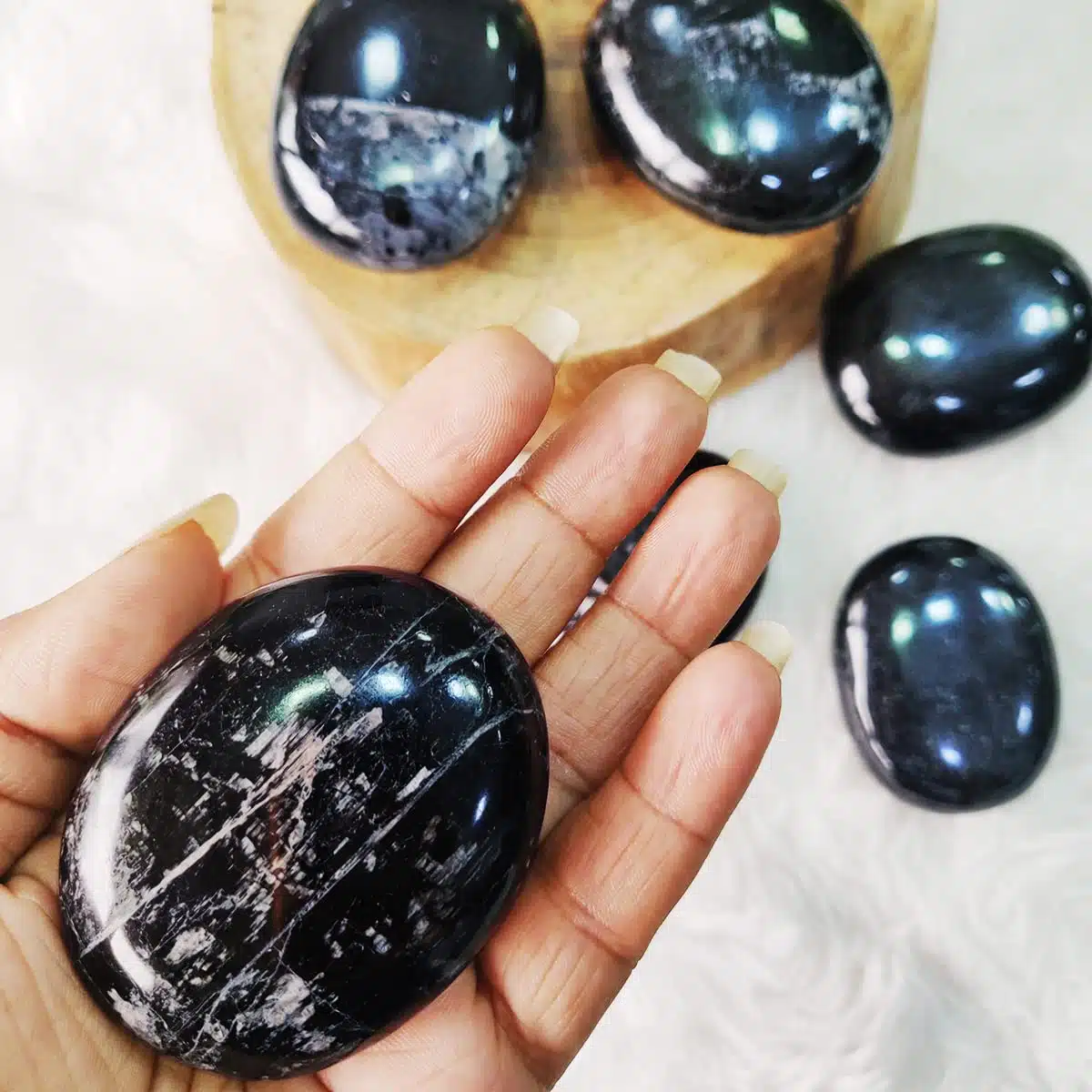Black Tourmaline Palm stone (4) Shop Natural Crystal Black Tourmaline Palm stone