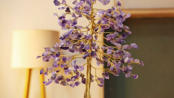 Amethyst Chips Tree 300 Beads, Golden Wired