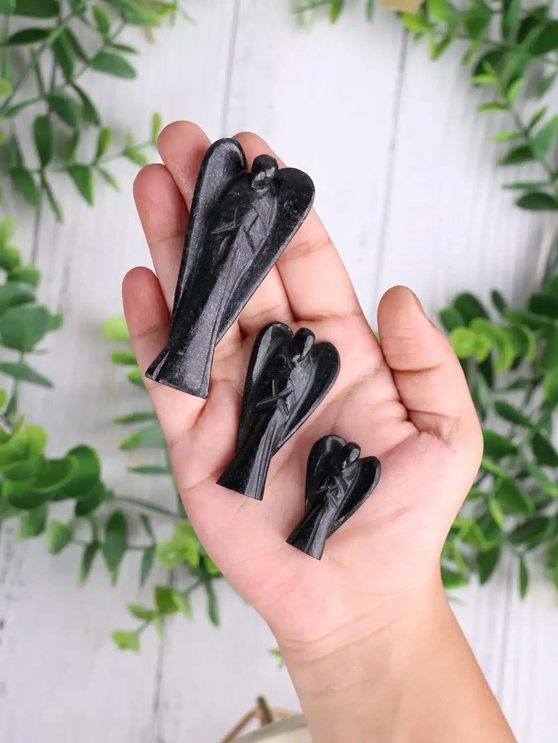 Black Tourmaline Stone Carved Angel-Shubhanjali (3) Shop Crystal Black Tourmaline Stone Carved Angel