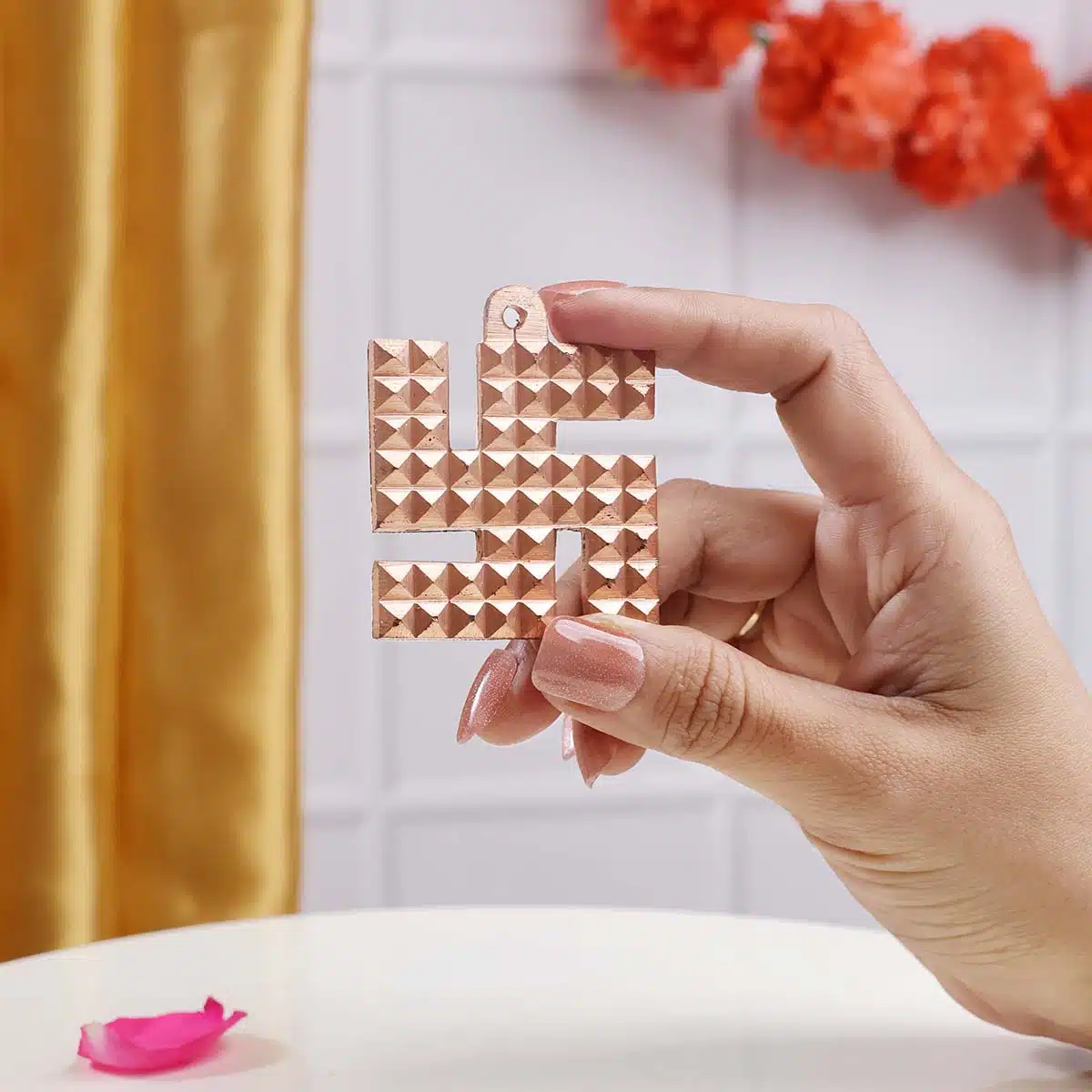 Copper Swastik Pyramid-Shubhanjali (3) Shop Copper Swastik Pyramid for Hanging