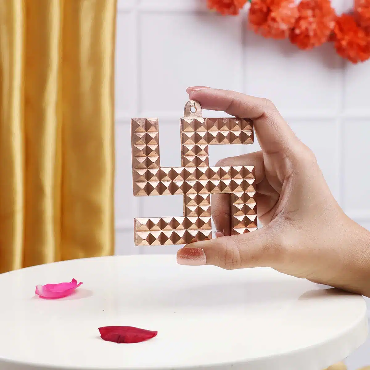 Copper Swastik Pyramid-Shubhanjali (4) Shop Copper Swastik Pyramid for Hanging