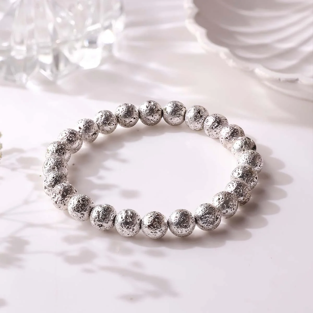 Lava Silver Metallic Stone Bracelet 8mm (1)