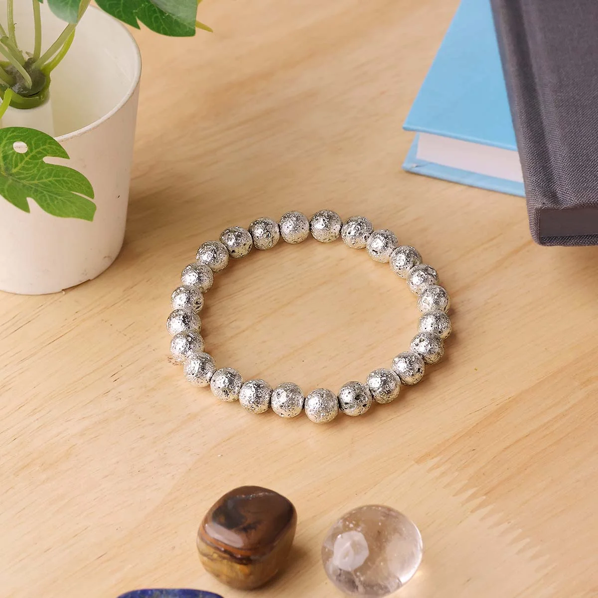 Lava Silver Metallic Stone Bracelet 8mm (12)