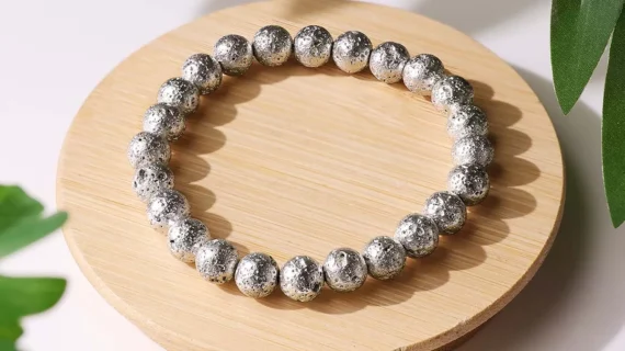 Lava Silver Metallic Stone Bracelet 8mm