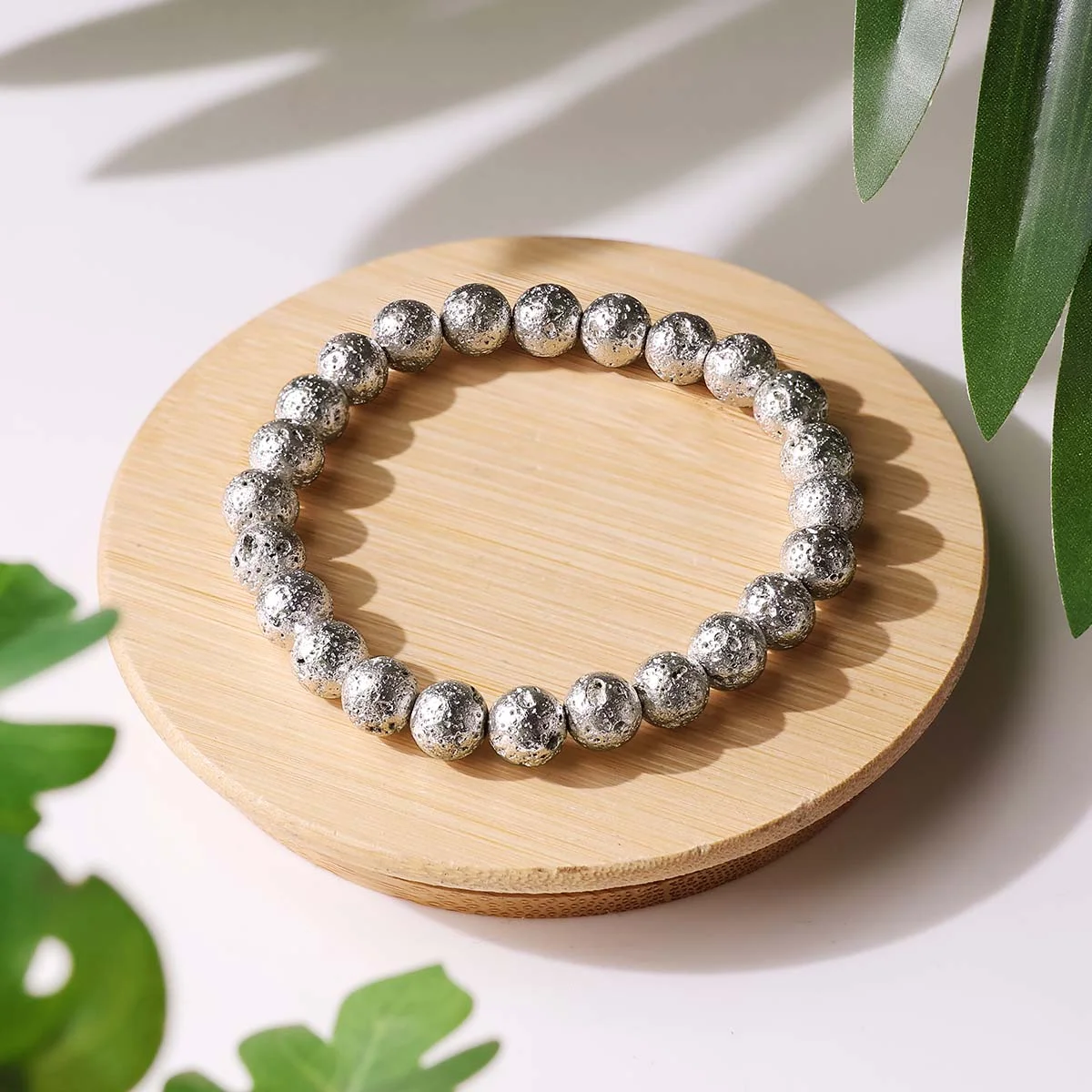 Lava Silver Metallic Stone Bracelet 8mm (13)