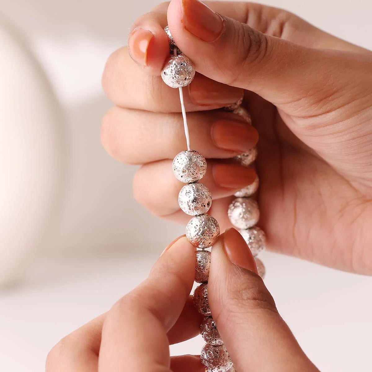 Lava Silver Metallic Stone Bracelet 8mm (3)