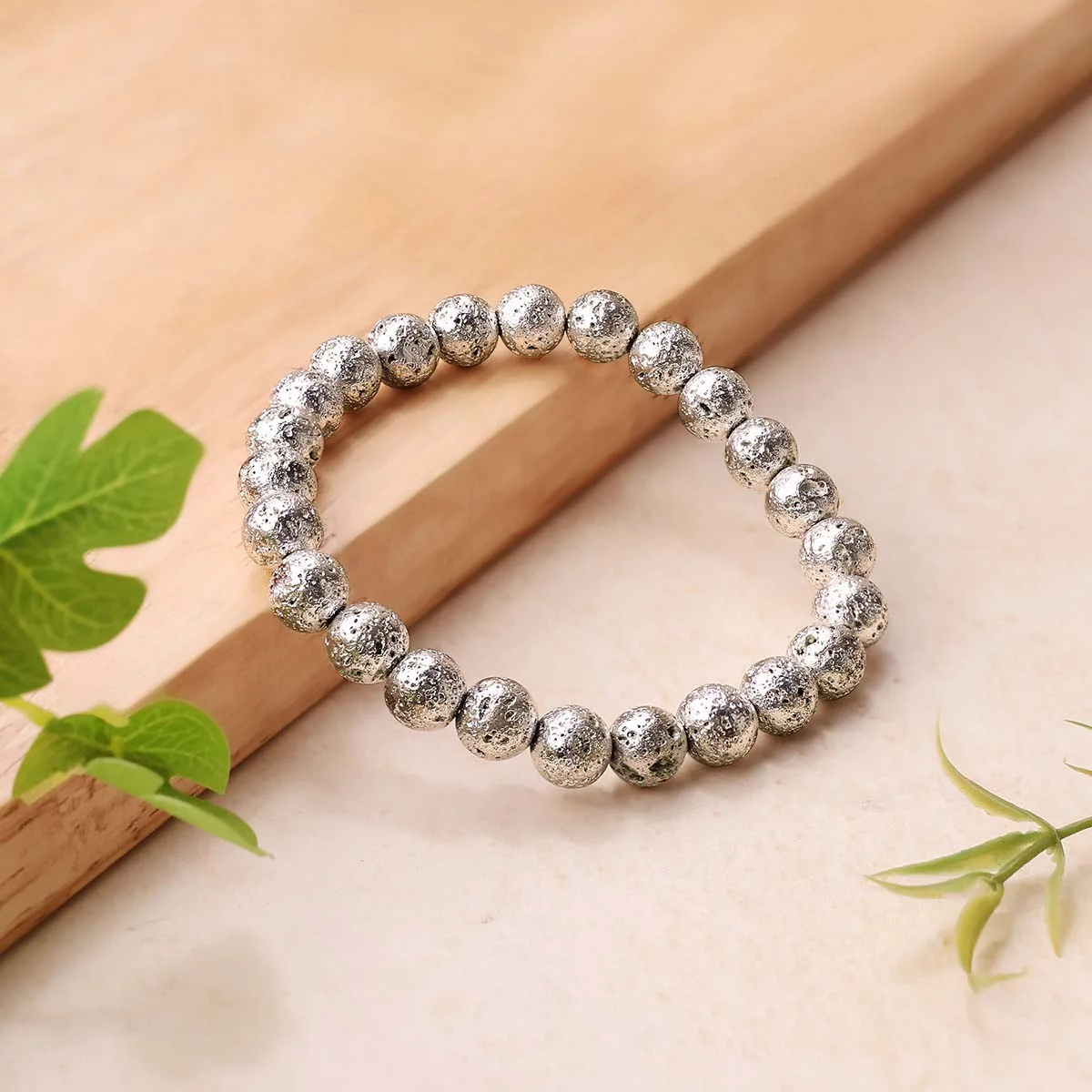 Lava Silver Metallic Stone Bracelet 8mm (9)