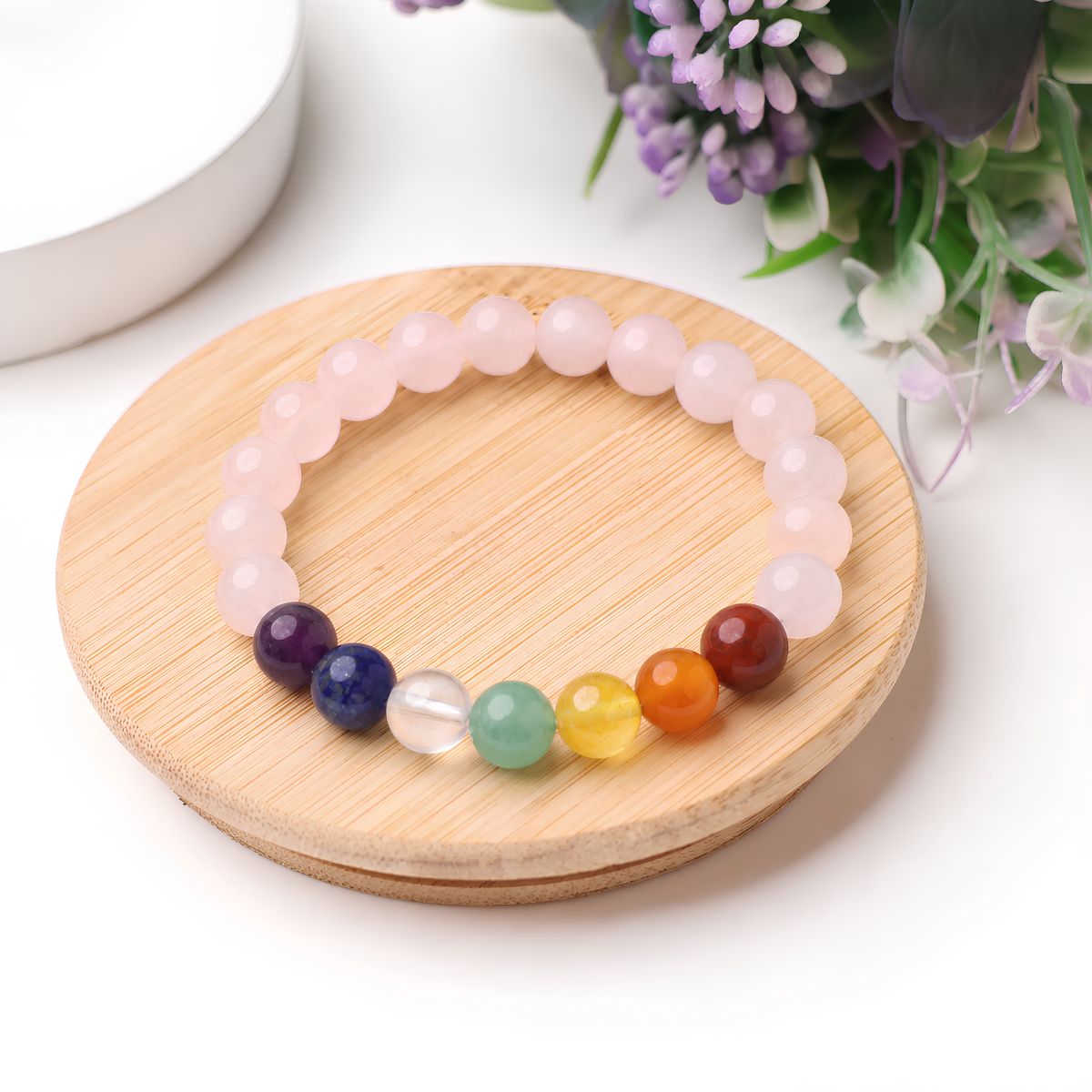 Rose Quartz 7 Chakra Bracelet