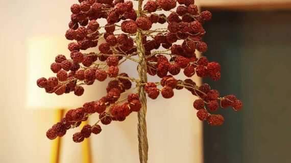 Rudraksha Studded Tree 300 Beads Golden Wire