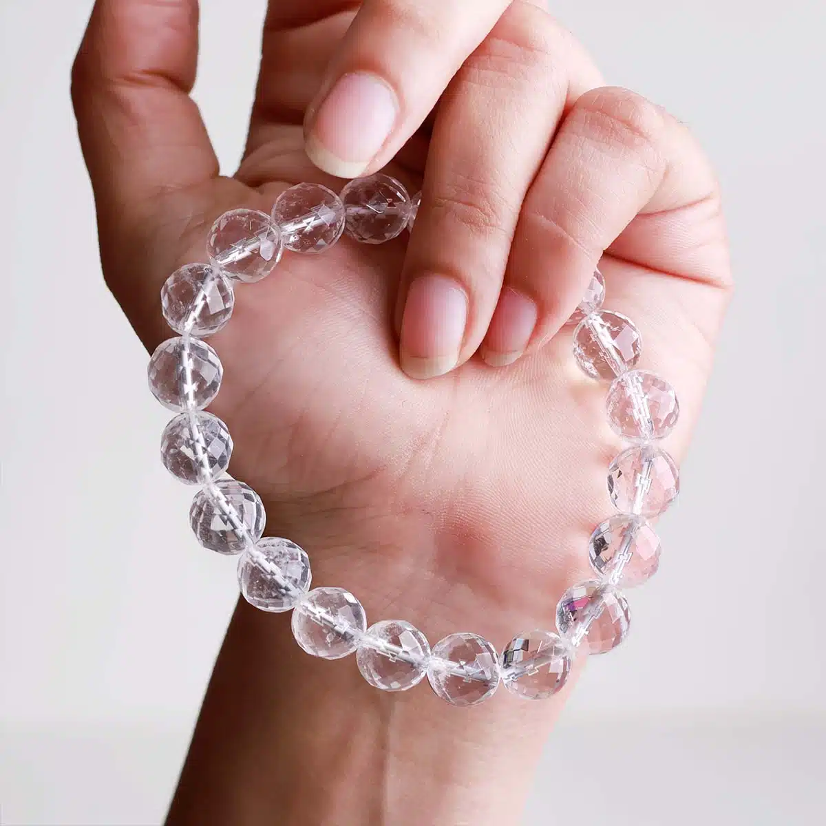 Shop Natural Clear Quartz Faceted Bracelet In Round Beads