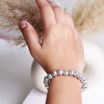 Shop Lava Silver Metallic Stone Bracelet 8mm