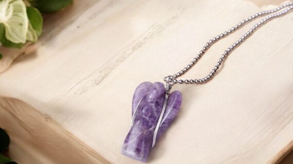 Amethyst Wire-Wrapped Angel Pendant