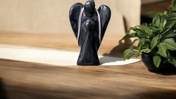 Black Tourmaline Wire-Wrapped Angel Pendant