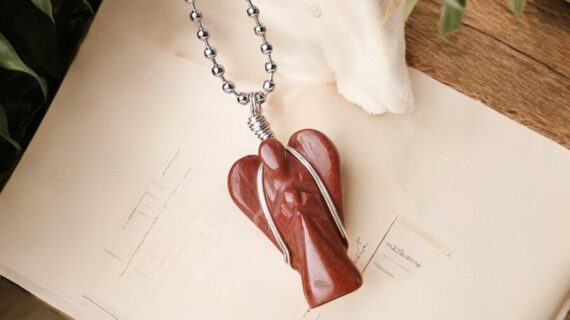 Red Jasper Wire-Wrapped Angel Pendant