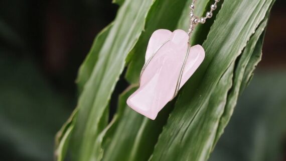 Rose Quartz Wire-Wrapped Angel Pendant
