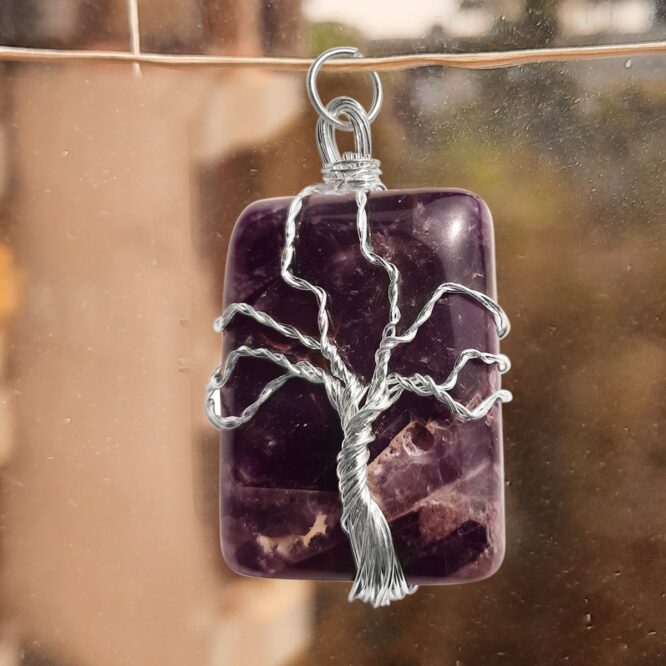 Reiki Crystal Products Natural Wire Wrapped Crystal Stone Pendant Amethyst Stone Pendant for Women & Men Reiki Healing Stone Pendant