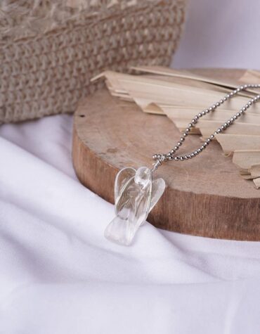 Clear Quartz Crystal Wire-Wrapped Angel Pendant