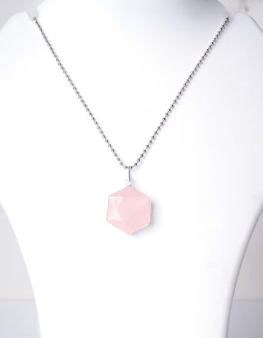 Natural Rose Quartz Hexagonal Crystal Pendant