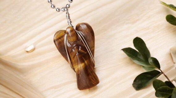 Tiger Eye Wire-Wrapped Angel Pendant