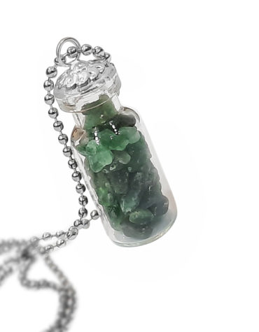 Small Green Jade Bottle Pendant,Mini Jar Necklace,Glass Bottle Pendant,Wishing Bottle,Green Jade Chip Bottle Pendant,Bottle Pendant