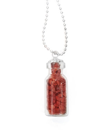 Small Red Jasper Bottle Pendant,Mini Jar Necklace,Glass Bottle Pendant,Wishing Bottle,Red Jasper Chip Bottle Pendant,Bottle Pendant