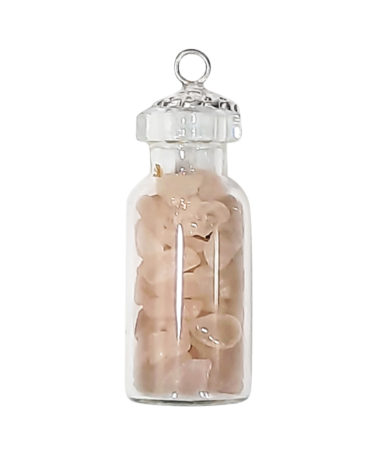 Small Rose Quartz Bottle Pendant,Mini Jar Necklace,Glass Bottle Pendant,Wishing Bottle,Rose Quartz Gemstone Chip Bottle Pendant,Bottle Pendant