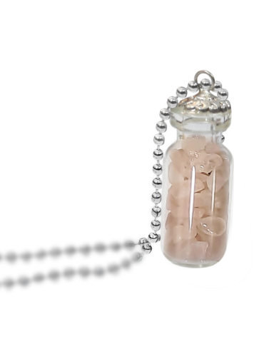 Small Rose Quartz Bottle Pendant,Mini Jar Necklace,Glass Bottle Pendant,Wishing Bottle,Rose Quartz Gemstone Chip Bottle Pendant,Bottle Pendant