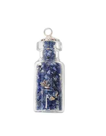Small Sodalite Bottle Pendant,Mini Jar Necklace,Glass Bottle Pendant,Wishing Bottle,Sodalite Gemstone Chip Bottle Pendant,Bottle Pendant