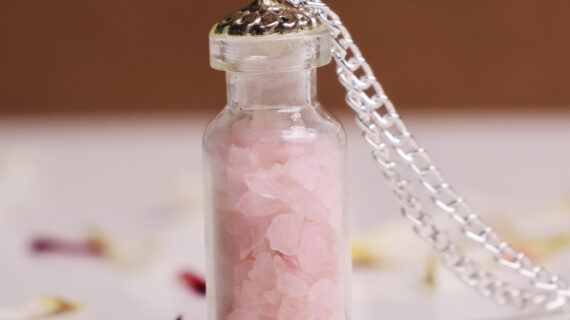Rose Quartz Bottle Pendant, Mini Jar Locket Bottle Pendant