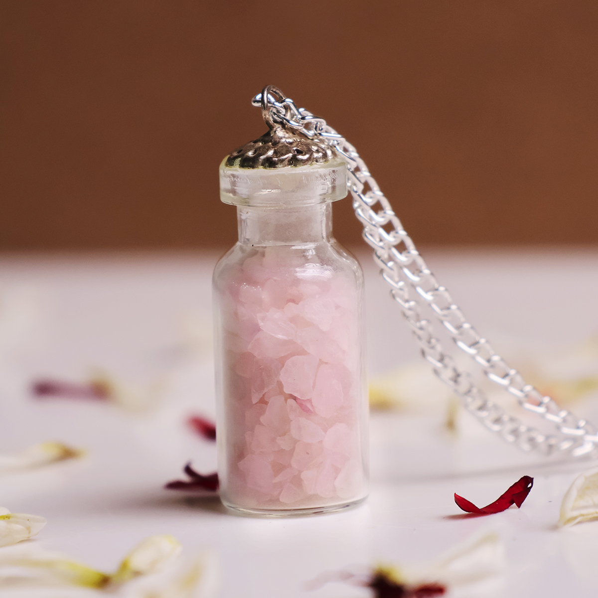 Rose Quartz Bottle Pendant, Mini Jar Locket Bottle Pendant (2)