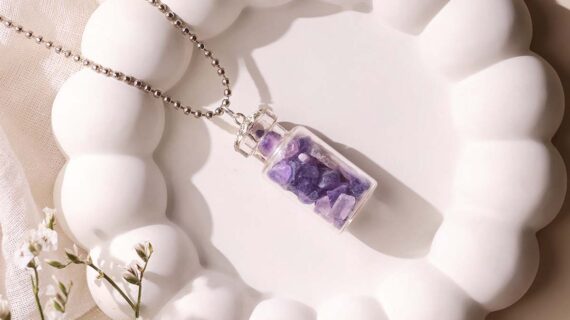 Small Amethyst Bottle Pendant,Mini Jar Glass Bottle Pendant