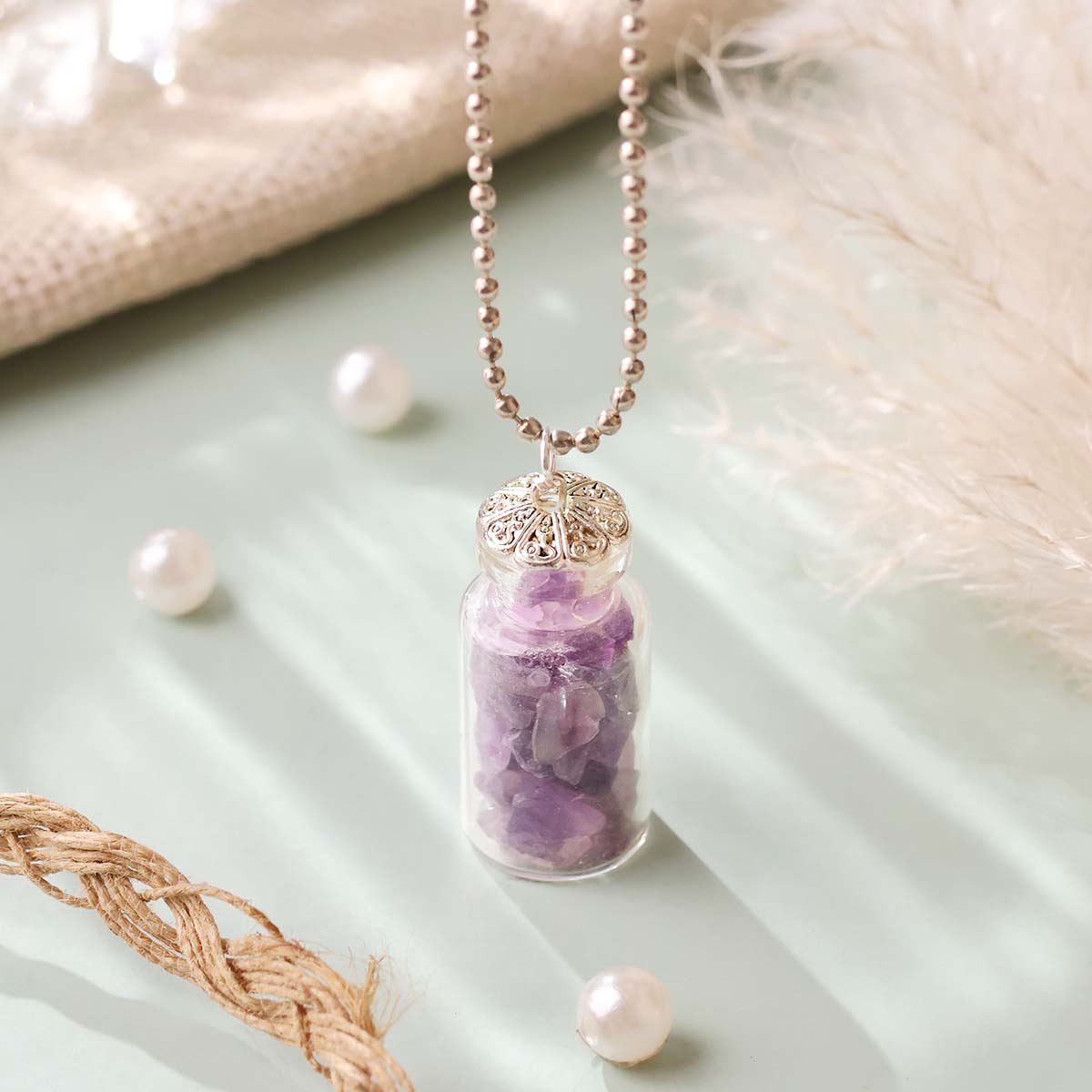 Small Amethyst Bottle Pendant,Mini Jar Glass Bottle Pendant (7)