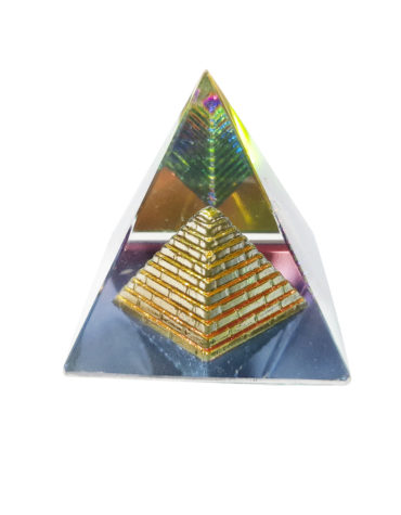 Natural Crystal Pyramid Crystal Twin Pyramid with Rainbow,Glass Crystal Pyramid,Clear Quartz Pyramid,Clear Quartz Stone Orgone Healing Pyramid for Manifesting, Meditation (30-40 Gm)