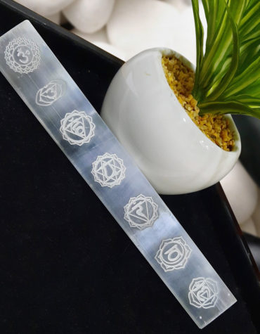 Selenite Seven Chakra Symbols charging plate