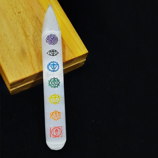 Selenite 7 Chakra Wand,Selenite Wands,Engraved Selenite Wands,Selenite Crystal Healing,Natural White Selenite 7 Chakra Magic Wand Single Point Sticks Massage Wand Selenite With 7 Chakras