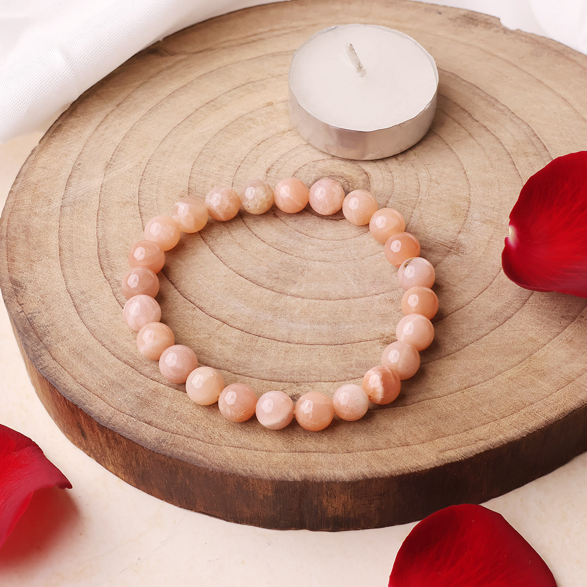 Peach Moonstone Round Beads Bracelet (10)
