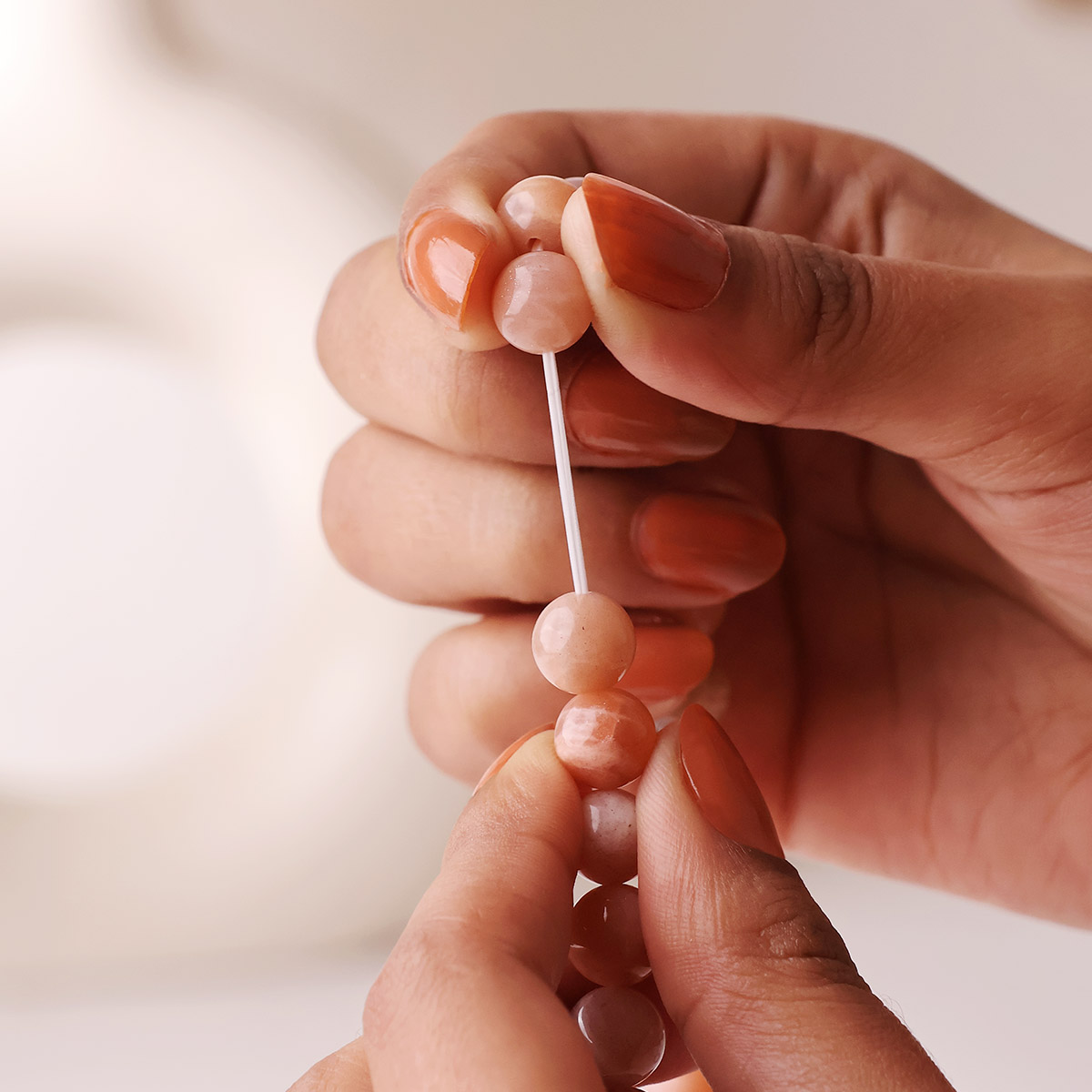 Peach Moonstone Round Beads Bracelet (5)