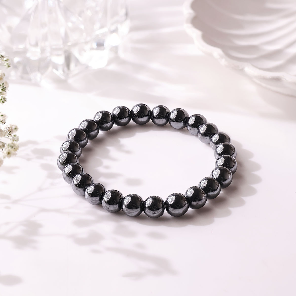 Elite Shungite Round Stone Elastic Beads Bracelet (5)