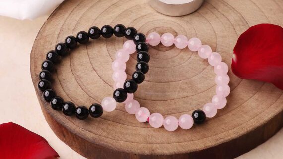 Rose Quartz and Onyx Couple Bracelet