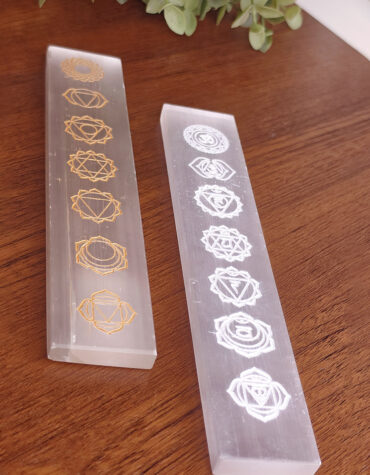 selenite seven chakra symbol stick
