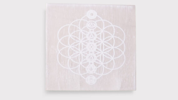 Selenite 7 Chakra Symbol Square Shape Plate