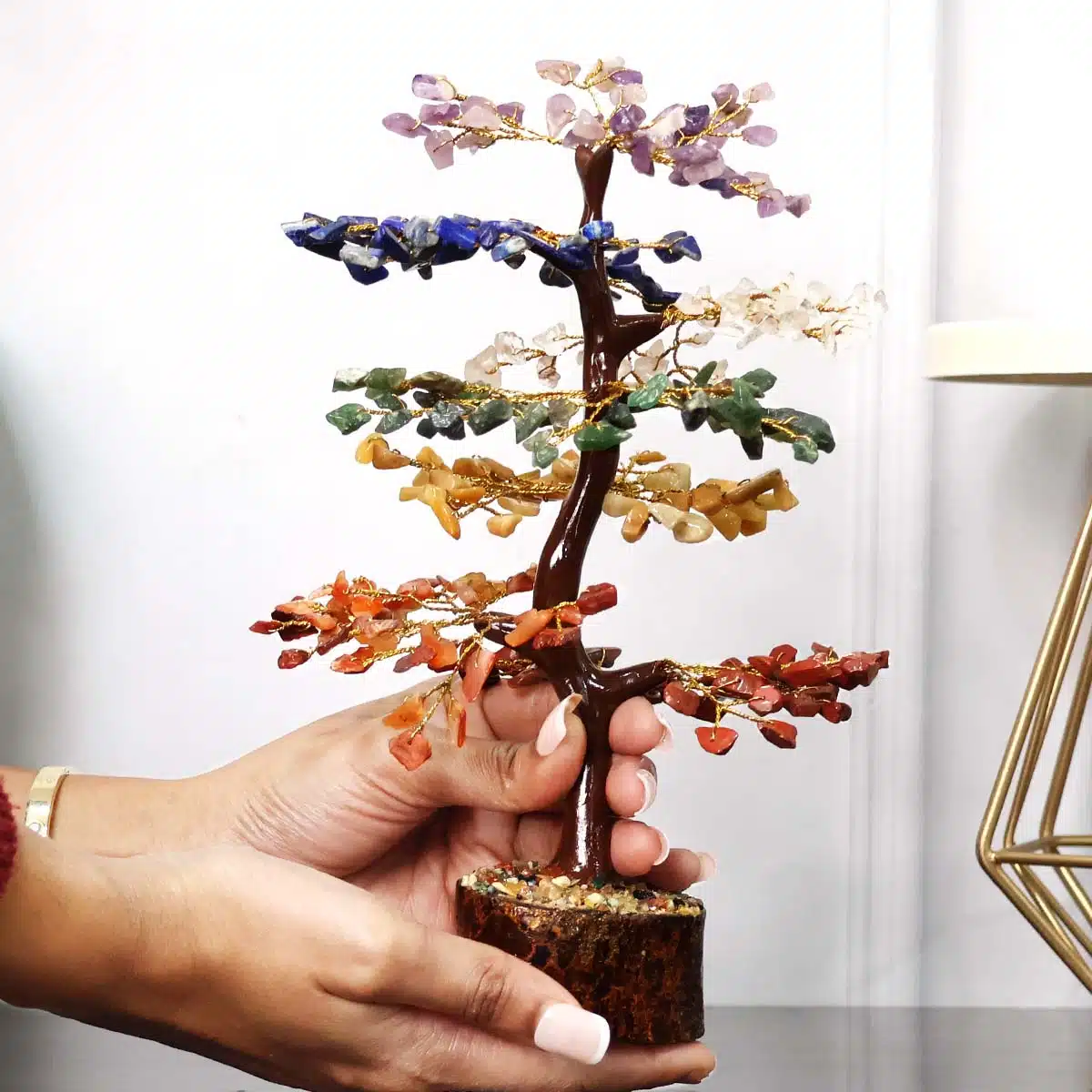 Shubhanjali-7 Chakra M-Seal Tree, Golden Wire, (1) Shop 7 Chakra M-Seal Crystal Tree, Golden Wire,