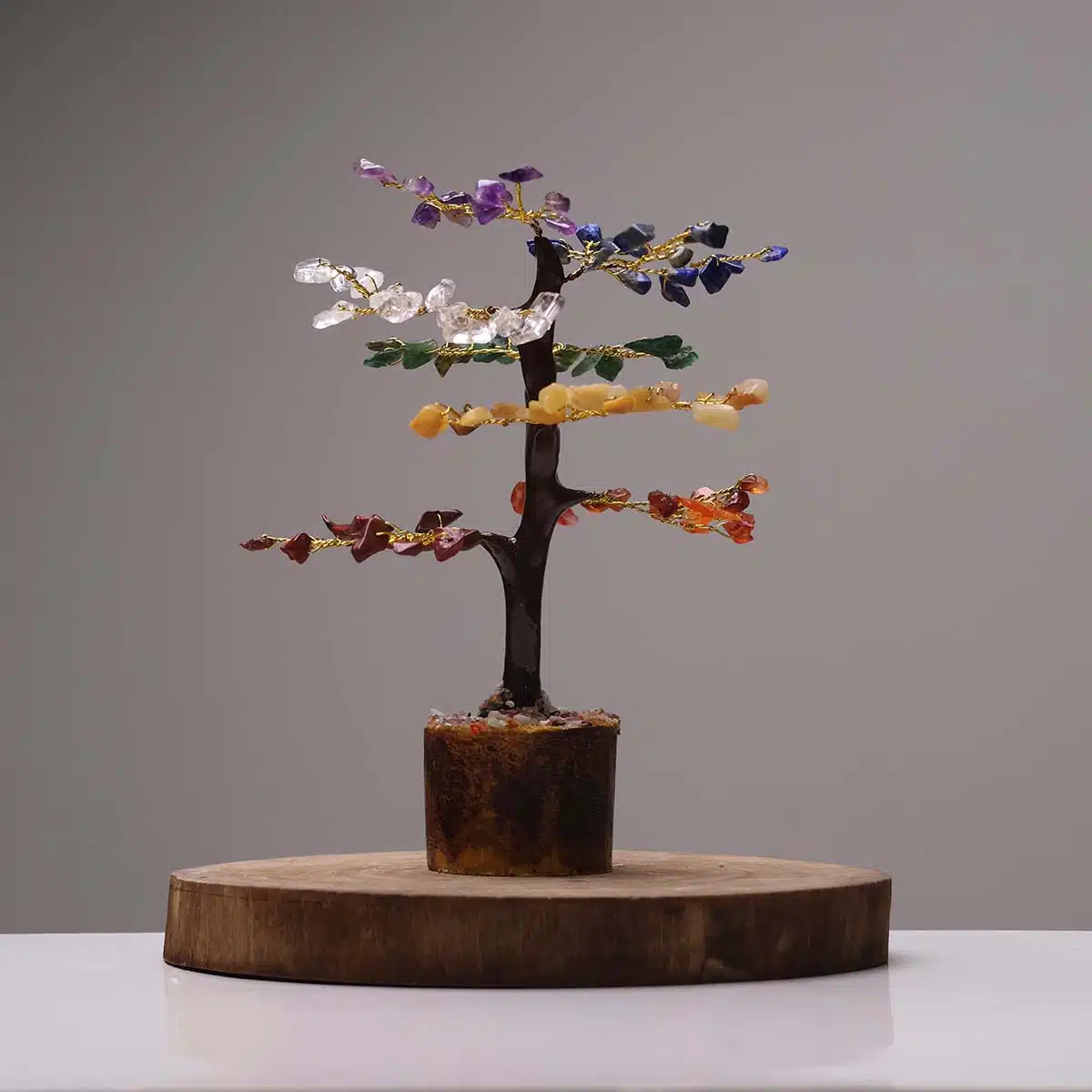 Shubhanjali-7 Chakra M-Seal Tree, Golden Wire (4) Shop 7 Chakra M-Seal Crystal Tree, Golden Wire,