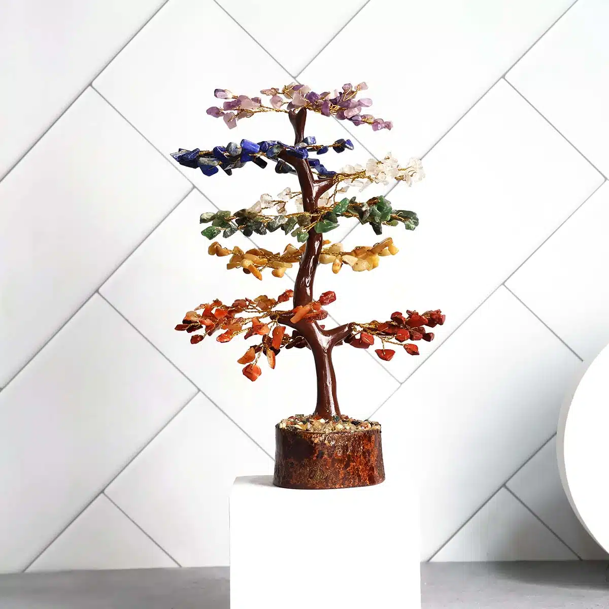 Shubhanjali-7 Chakra M-Seal Tree, Golden Wire, (4) Shop 7 Chakra M-Seal Crystal Tree, Golden Wire,