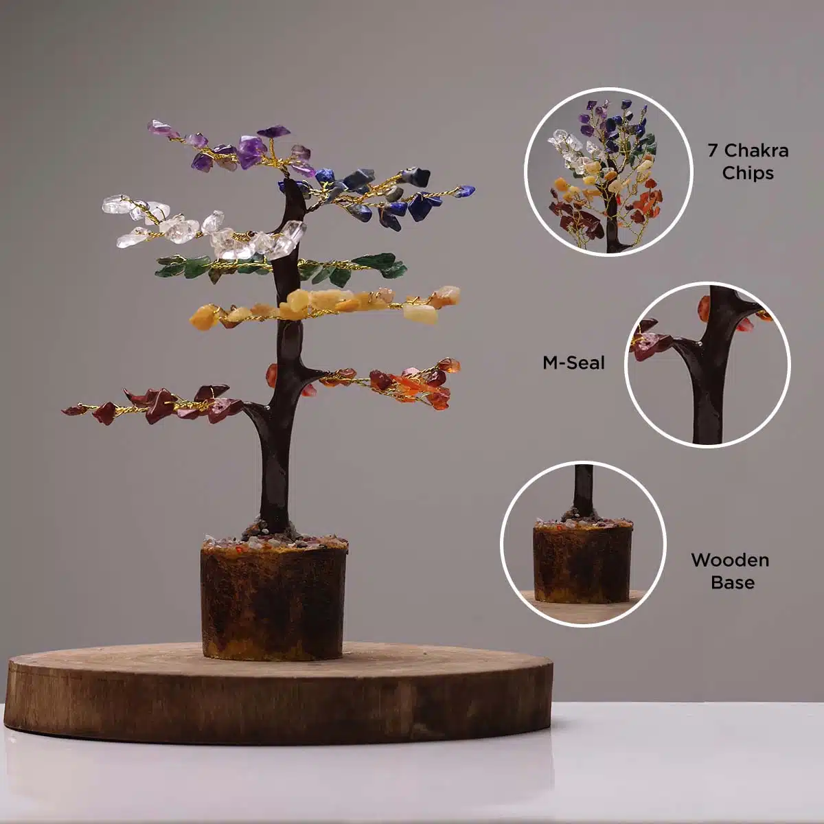 Shubhanjali-7 Chakra M-Seal Tree, Golden Wire (5) Shop 7 Chakra M-Seal Crystal Tree, Golden Wire,