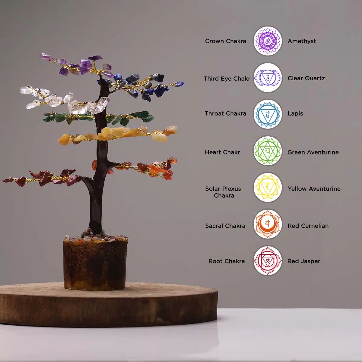 Shubhanjali-7 Chakra M-Seal Tree, Golden Wire (6) Shop 7 Chakra M-Seal Crystal Tree, Golden Wire,