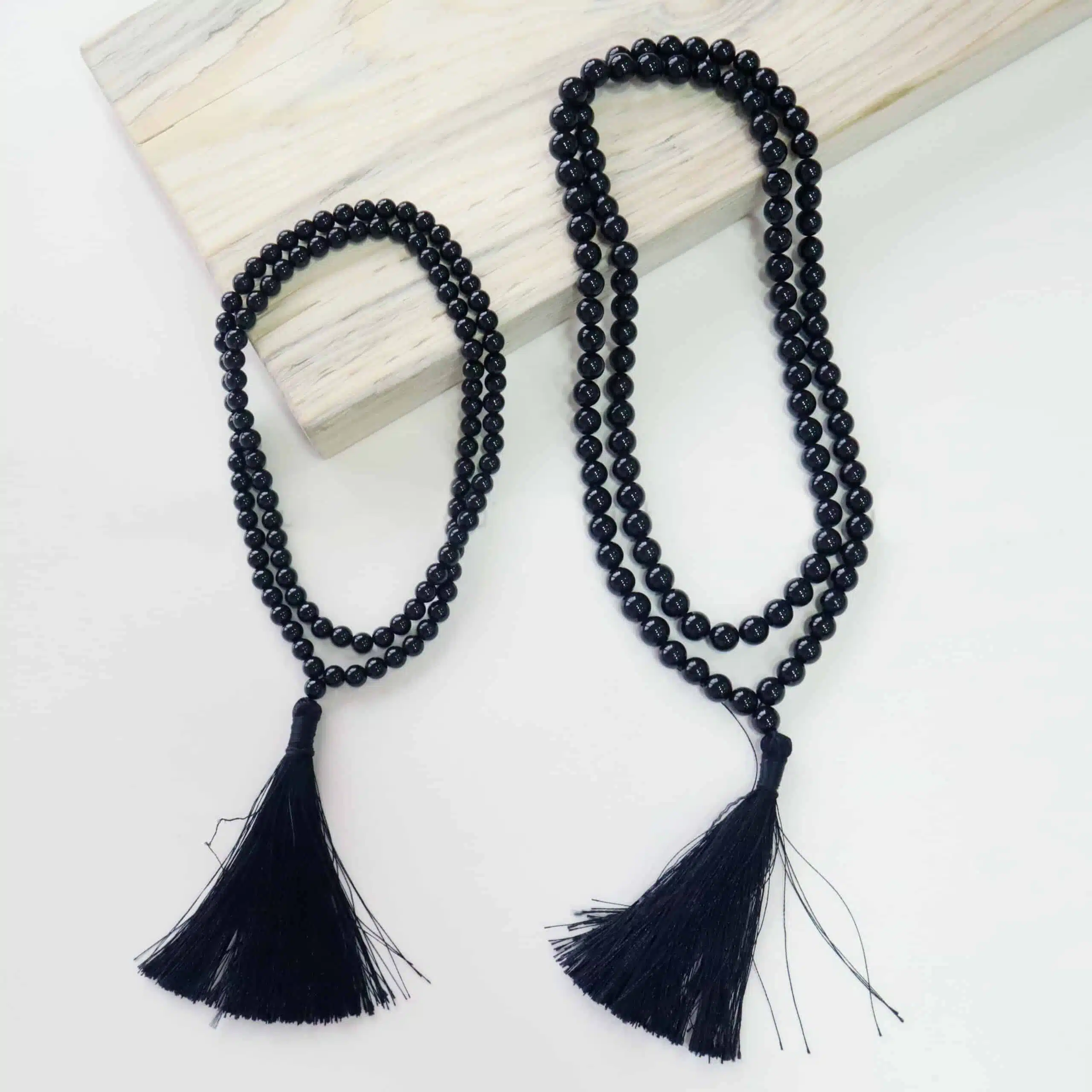 Shubhanjali-Black-Tourmaline-Crystal-Jaap-Mala. Black Tourmaline Jaap Mala
