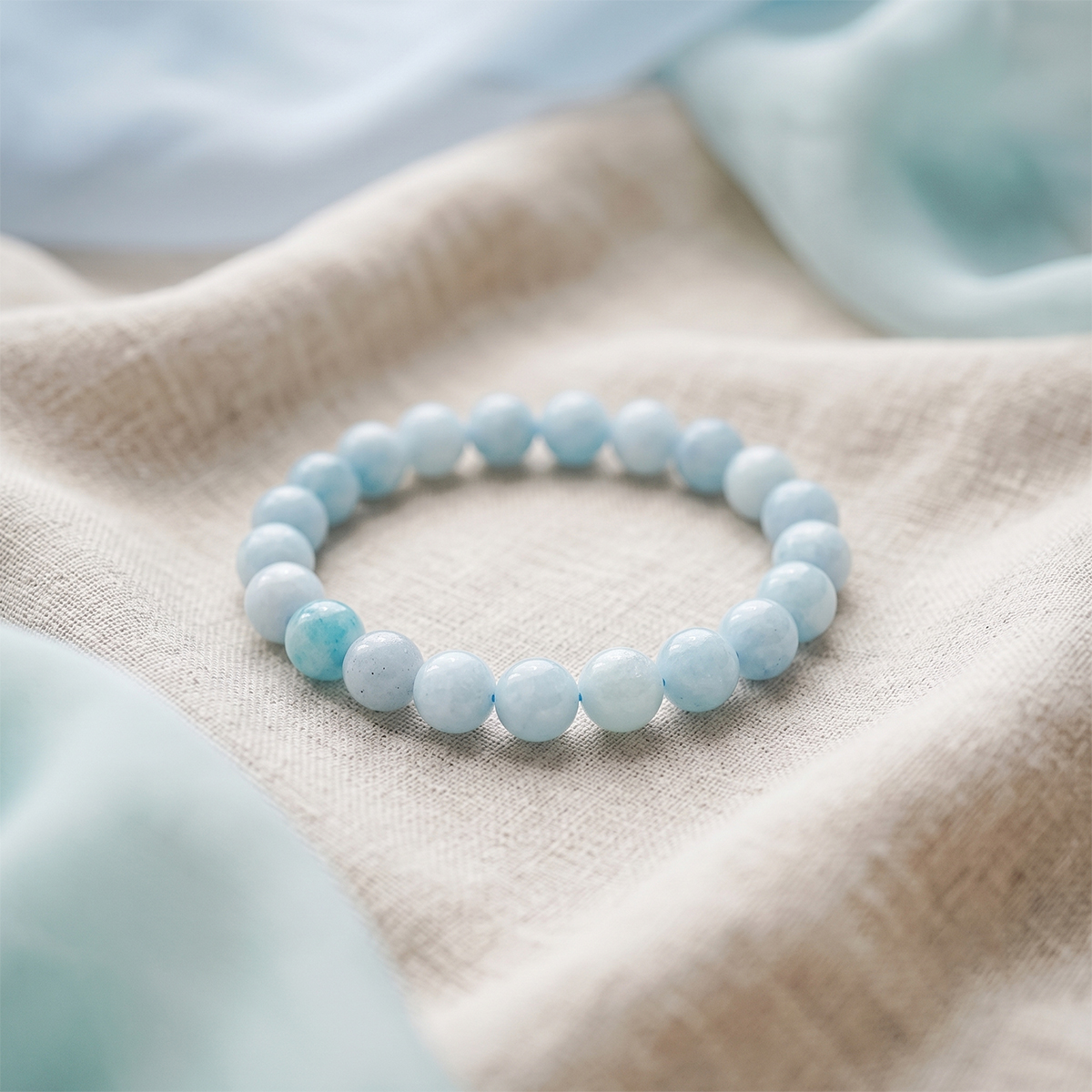 Aquamarine Bracelet (Dyed) - Shubhanjali Store (2) aquamarine round beads bracelet (dyed)