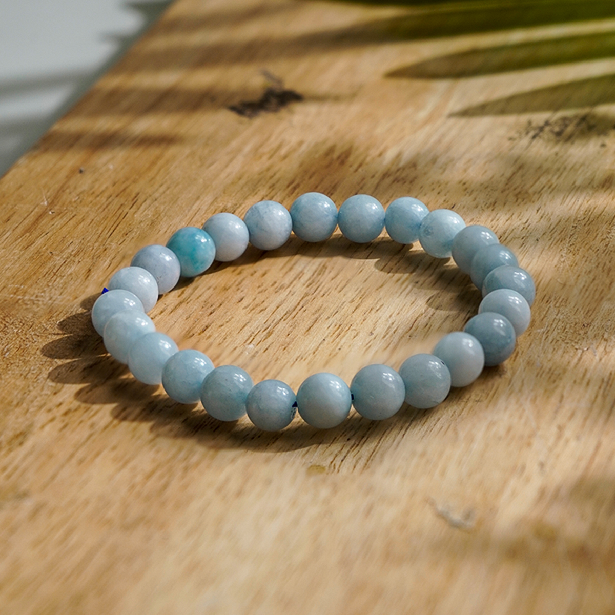 Aquamarine Bracelet (Dyed) - Shubhanjali Store (4) aquamarine round beads bracelet (dyed)